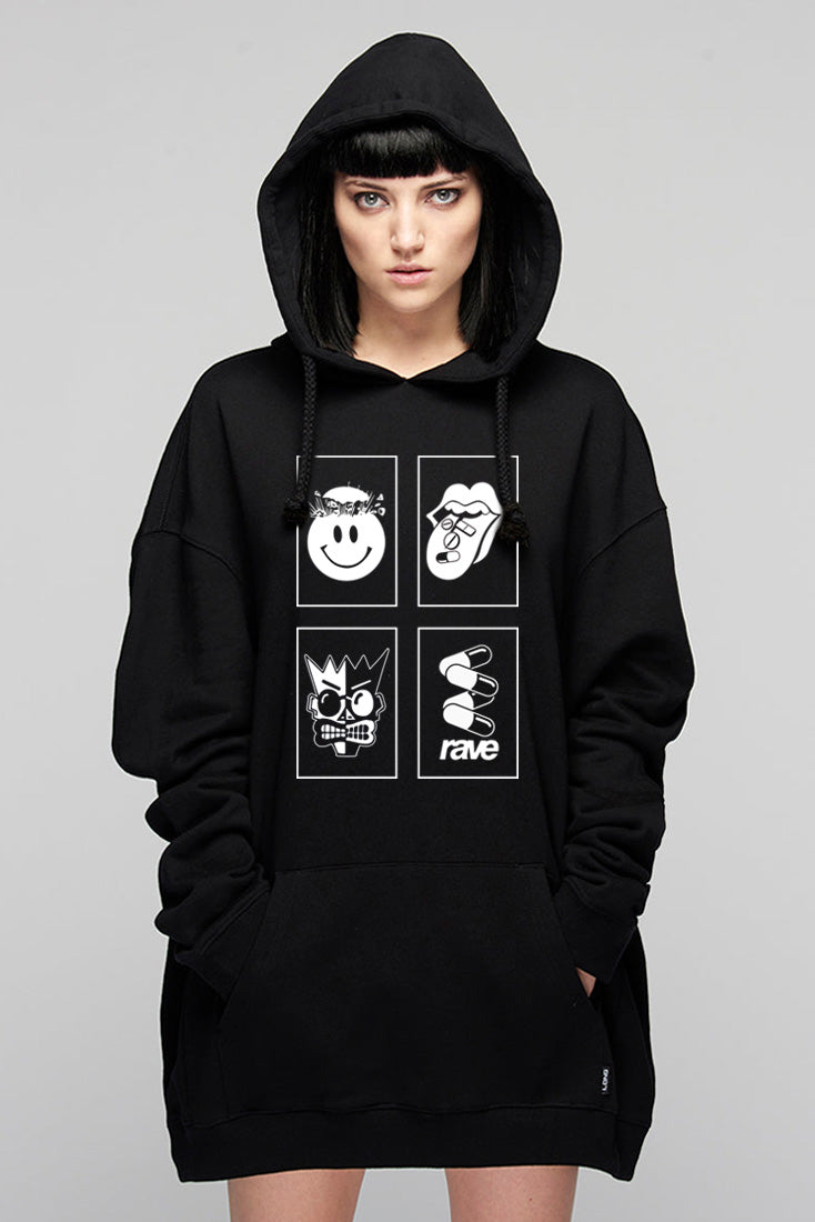 Rave Flyers Lux Oversize Hooded Sweat